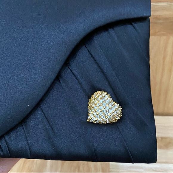 INGE CHRISTOPHER Black Silk Satin Evening Bag with Heart Bling Rhinestone - Picture 10 of 13